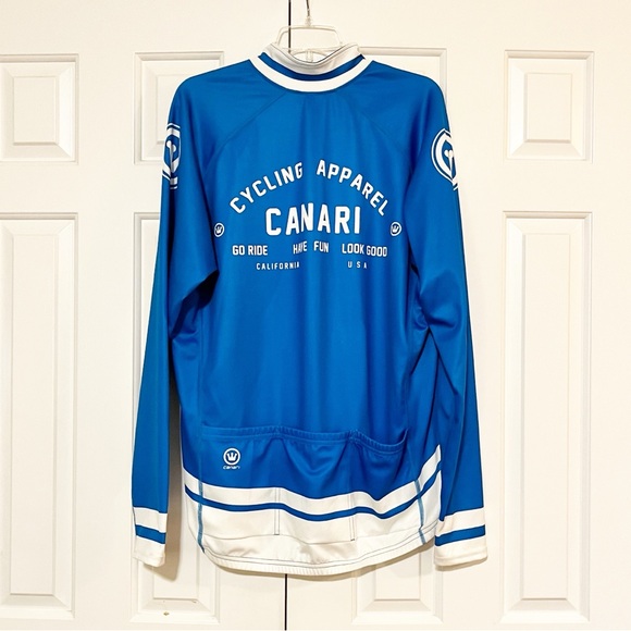 CANARI Men's Cycling Apparel blue & white full zip long sleeve cycling jersey XL - Picture 2 of 14